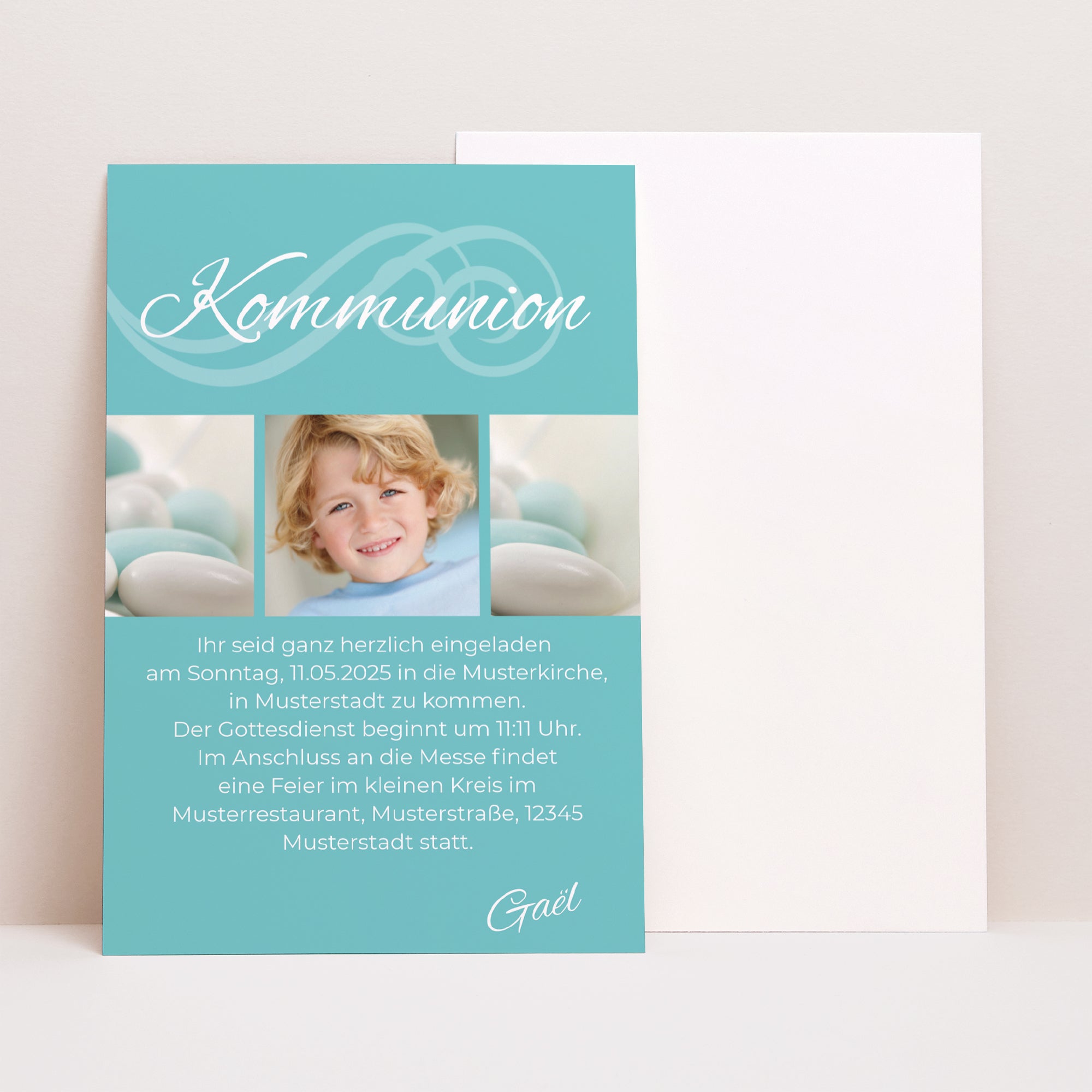 Einladungskarte Kommunion PortraitPorträt Kalligraphierte Kommunion foto N° 1