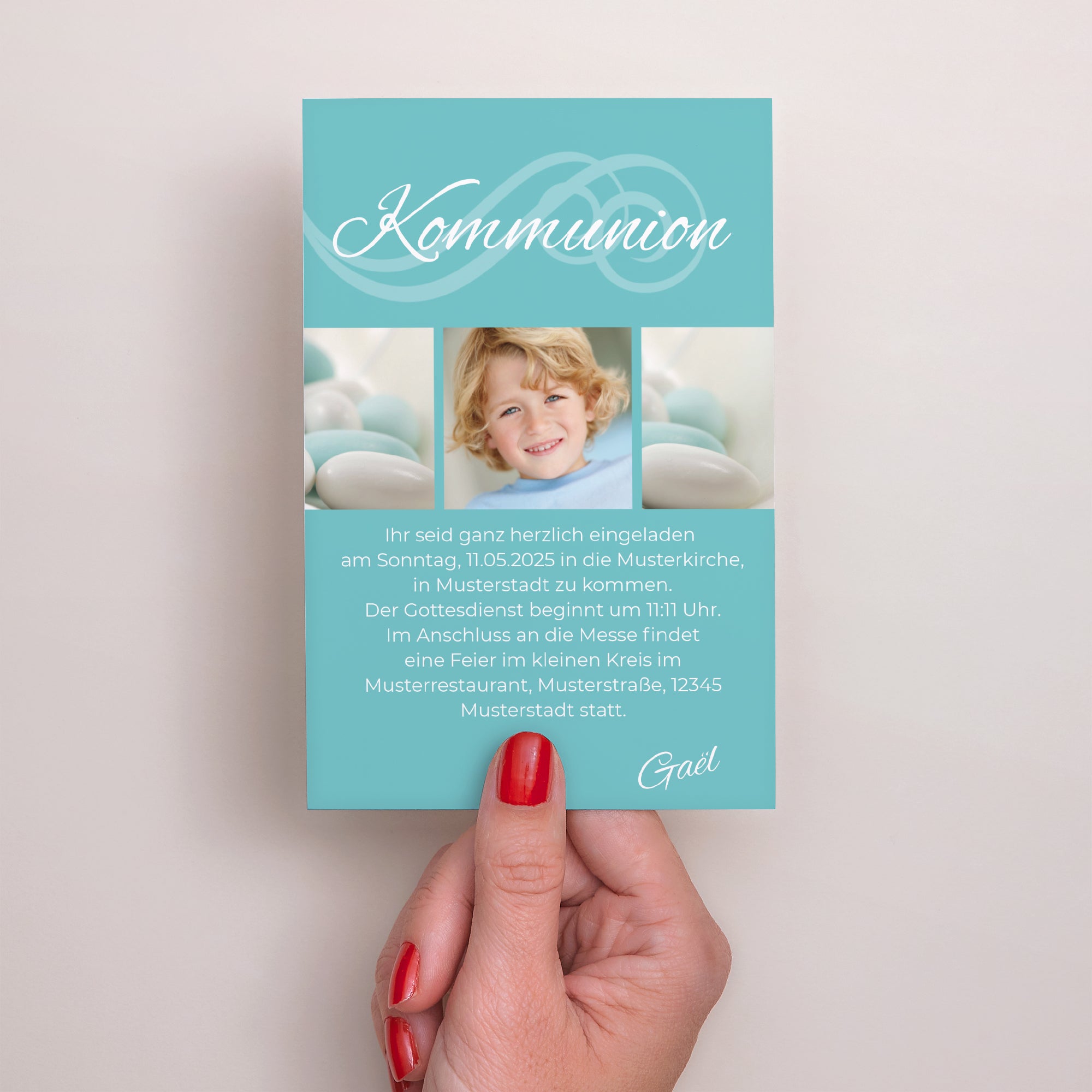 Einladungskarte Kommunion PortraitPorträt Kalligraphierte Kommunion foto N° 2