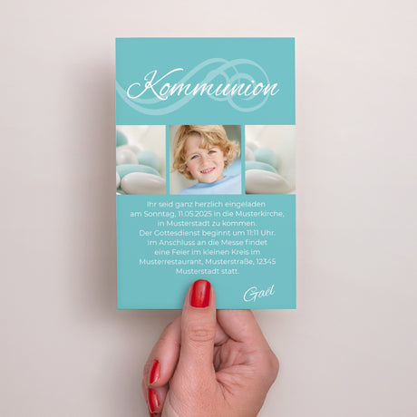 Einladungskarte Kommunion PortraitPorträt Kalligraphierte Kommunion