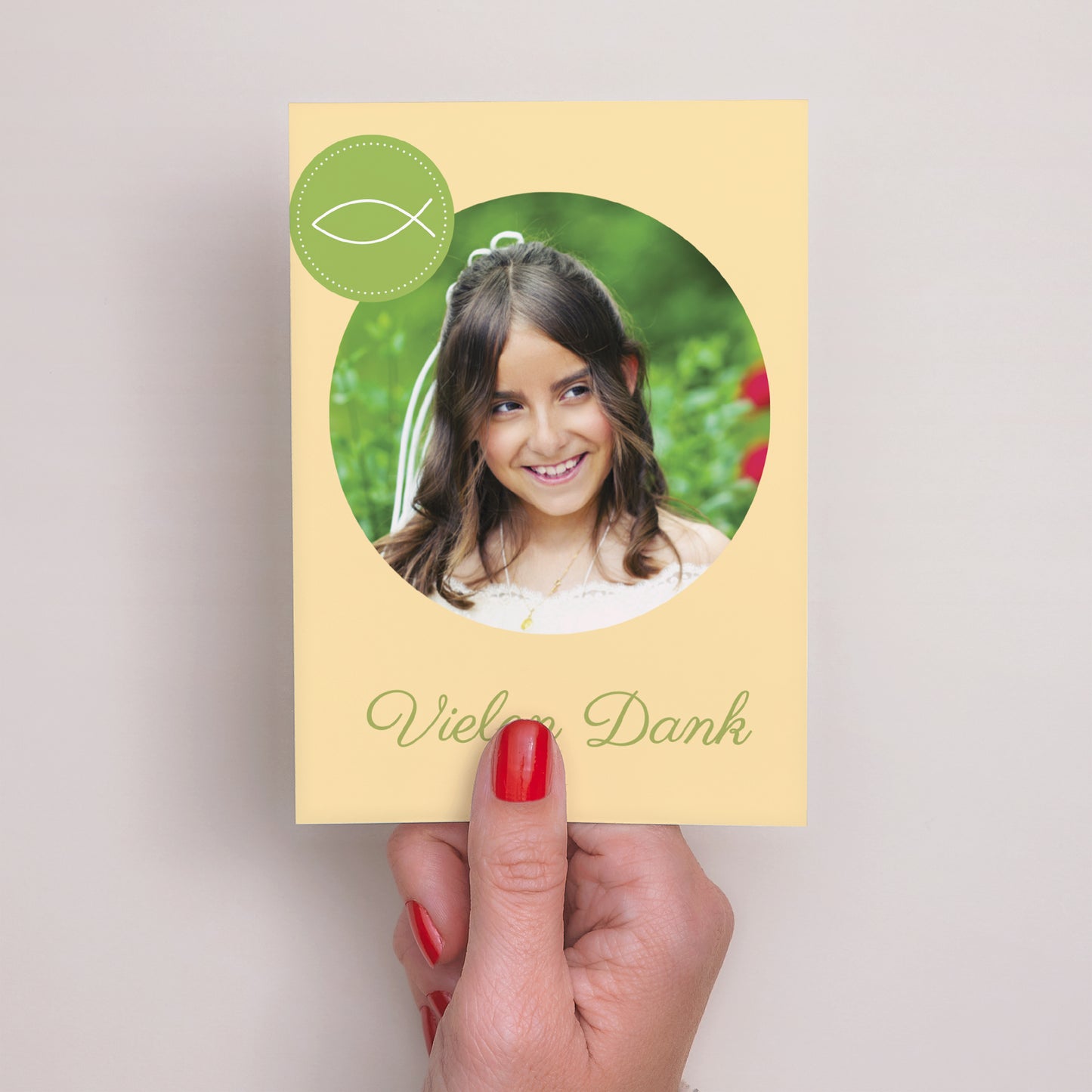 Dankeskarte Kommunion Porträt Glaubensbekenntnis - Rose foto N° 2