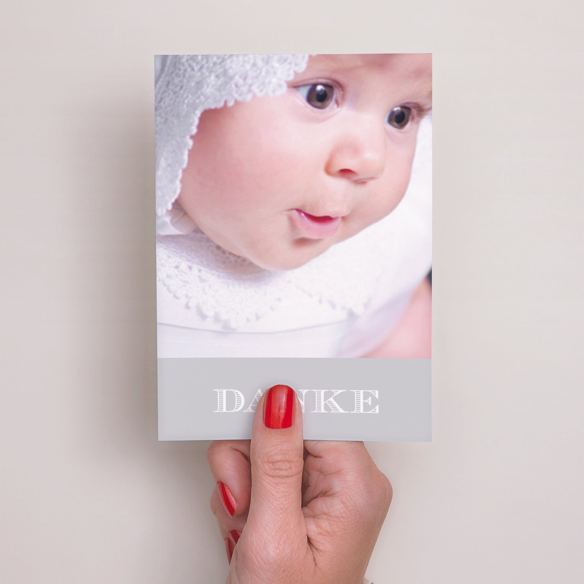 Dankeskarte Taufe Porträt Buchdruck foto N° 2