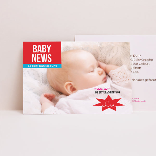Dankeskarte Geburt Landschaft Hier ist Baby foto