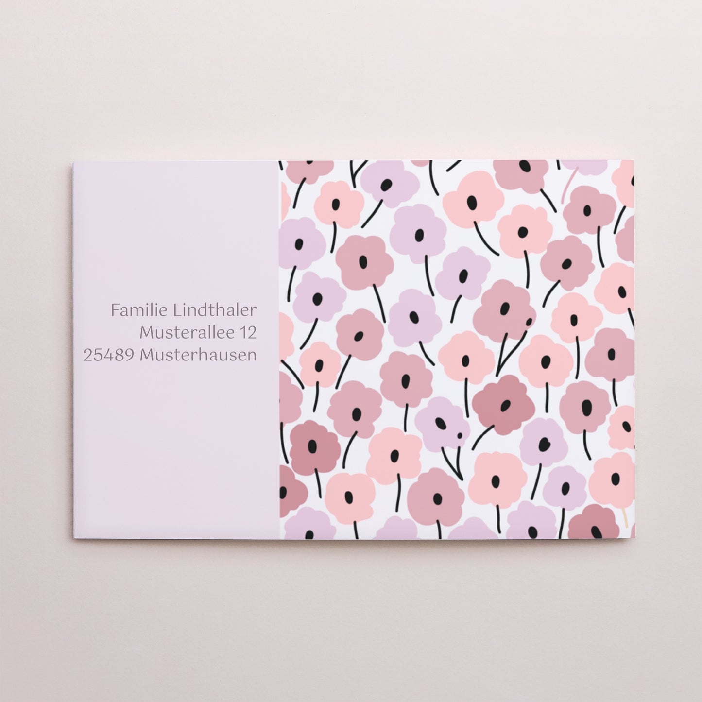Beilegekarte Kommunion Doppelflügel-Landschaft Rosa Blumen foto N° 3