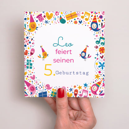 Einladungskarte Kindergeburtstag Quadrat Es ist die Feier II foto N° 2