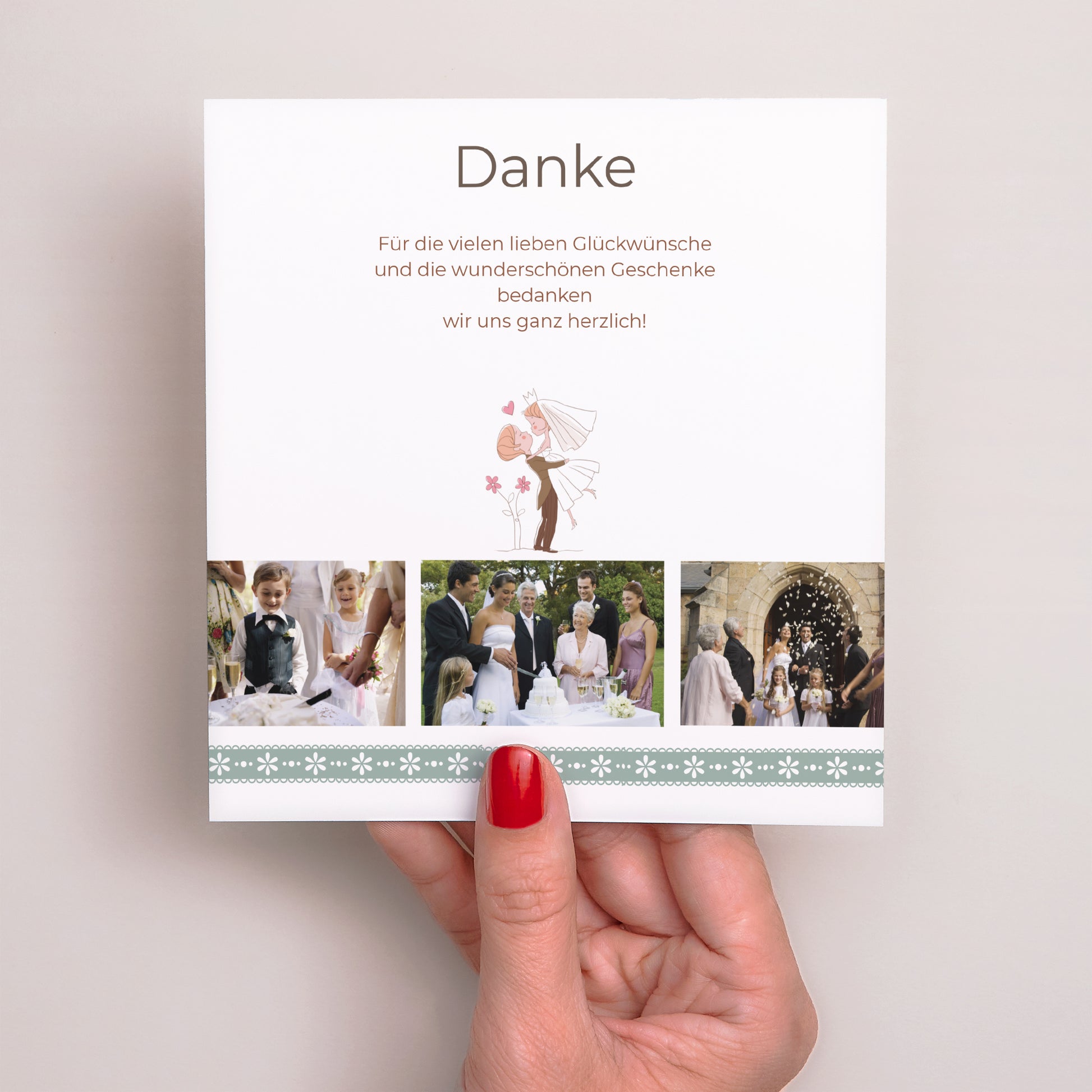 Dankeskarte Hochzeit Quadrat Es lebe das Brautpaar foto N° 2
