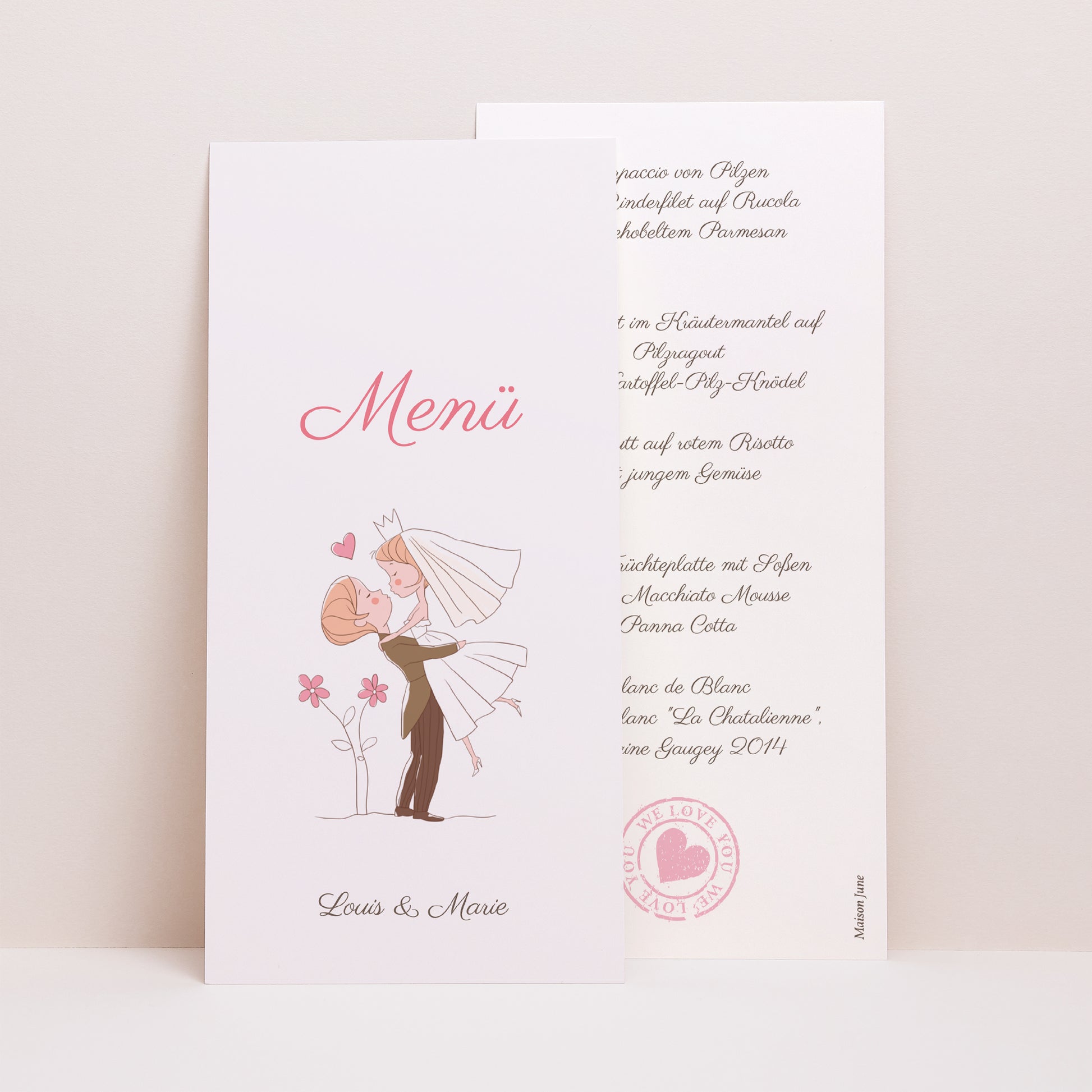 Menükarte Hochzeit Panoramatisches Porträt Es lebe das Brautpaar foto N° 1