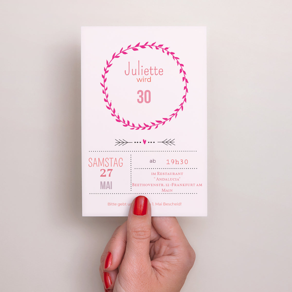 Einladungskarte Geburtstag PortraitPorträt Gepudertes Datum foto N° 2
