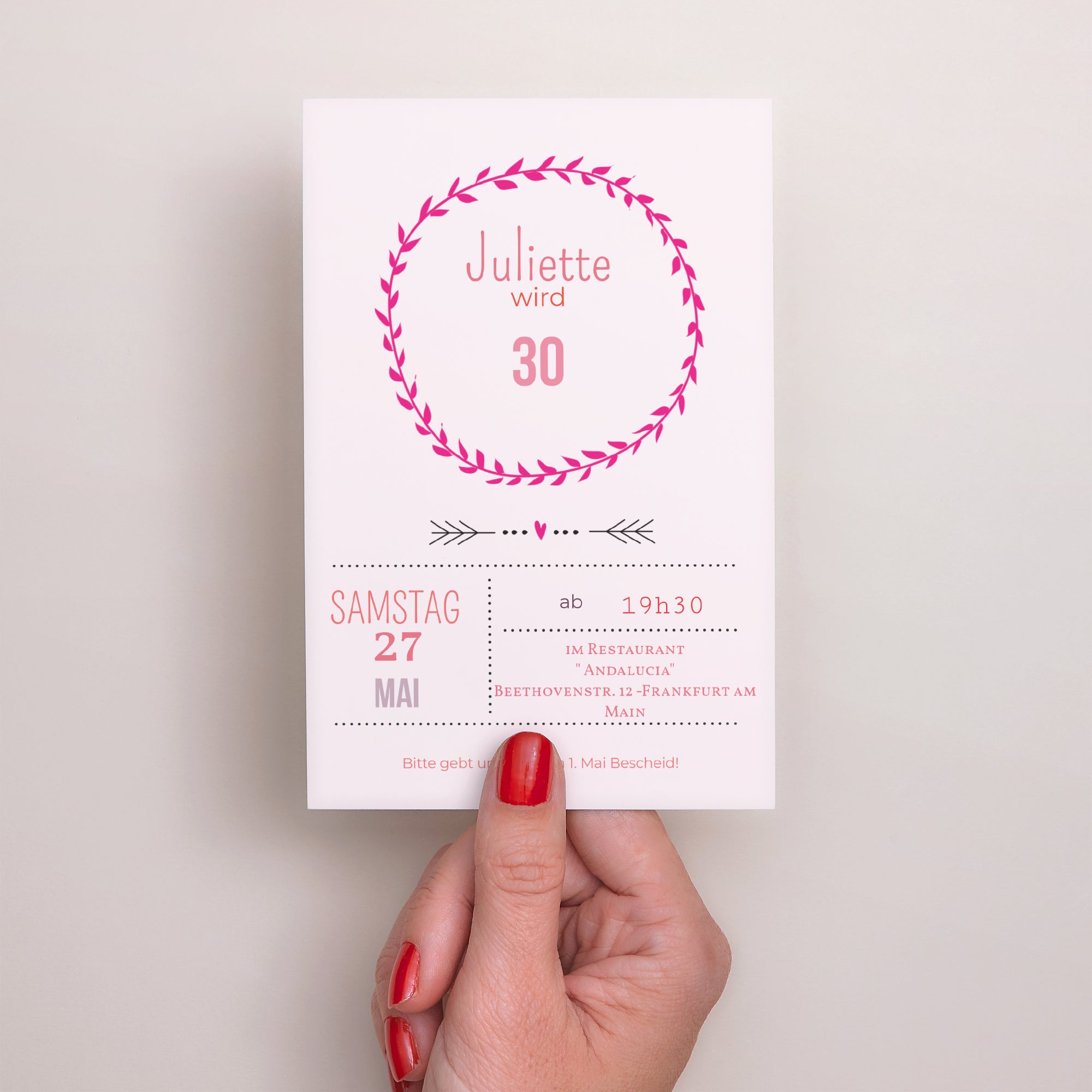 Einladungskarte Geburtstag PortraitPorträt Gepudertes Datum foto N° 2