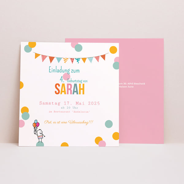 Einladungskarte Kindergeburtstag Quadrat Glitter foto