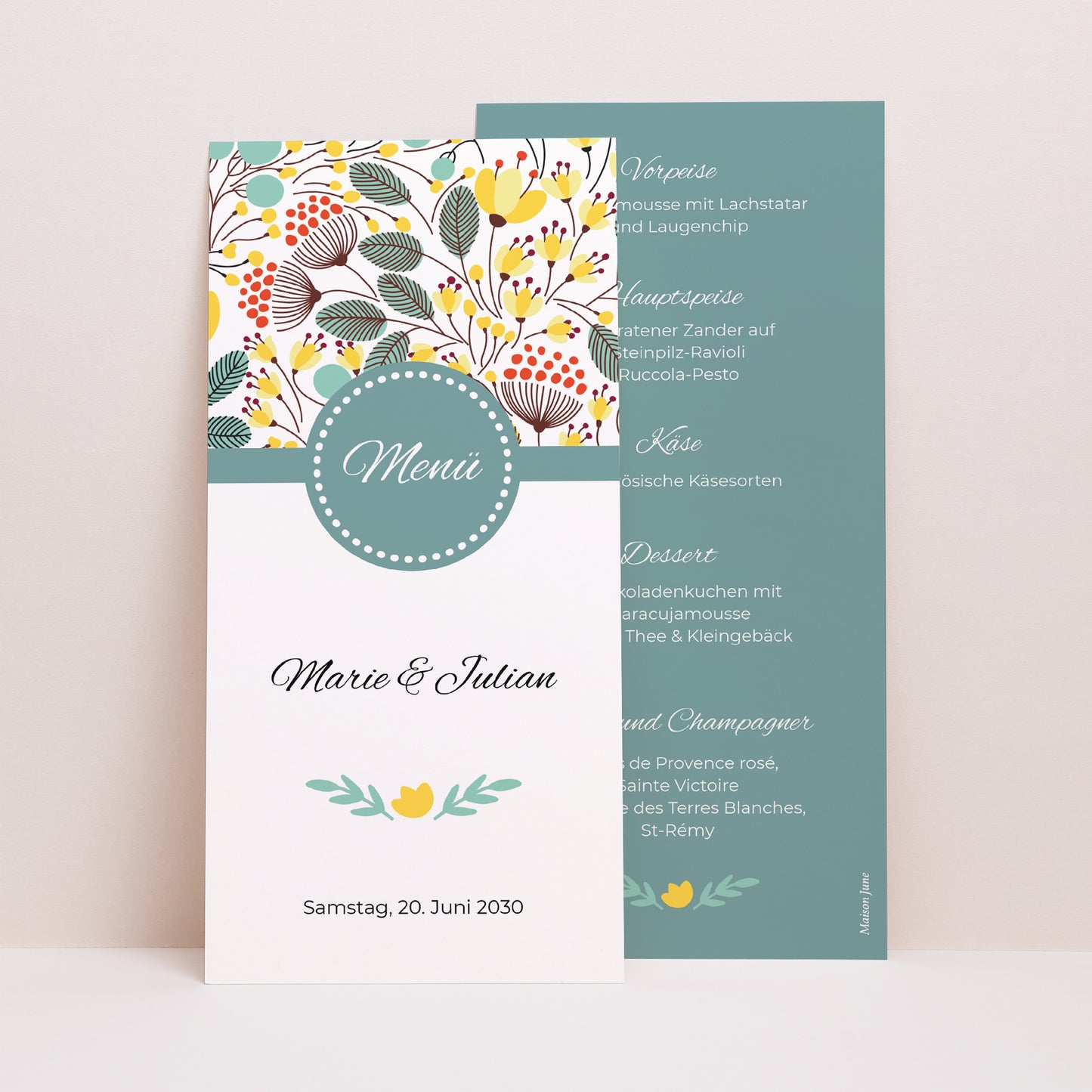 Menükarte Hochzeit Panoramatisches Porträt Feldblumen foto N° 1