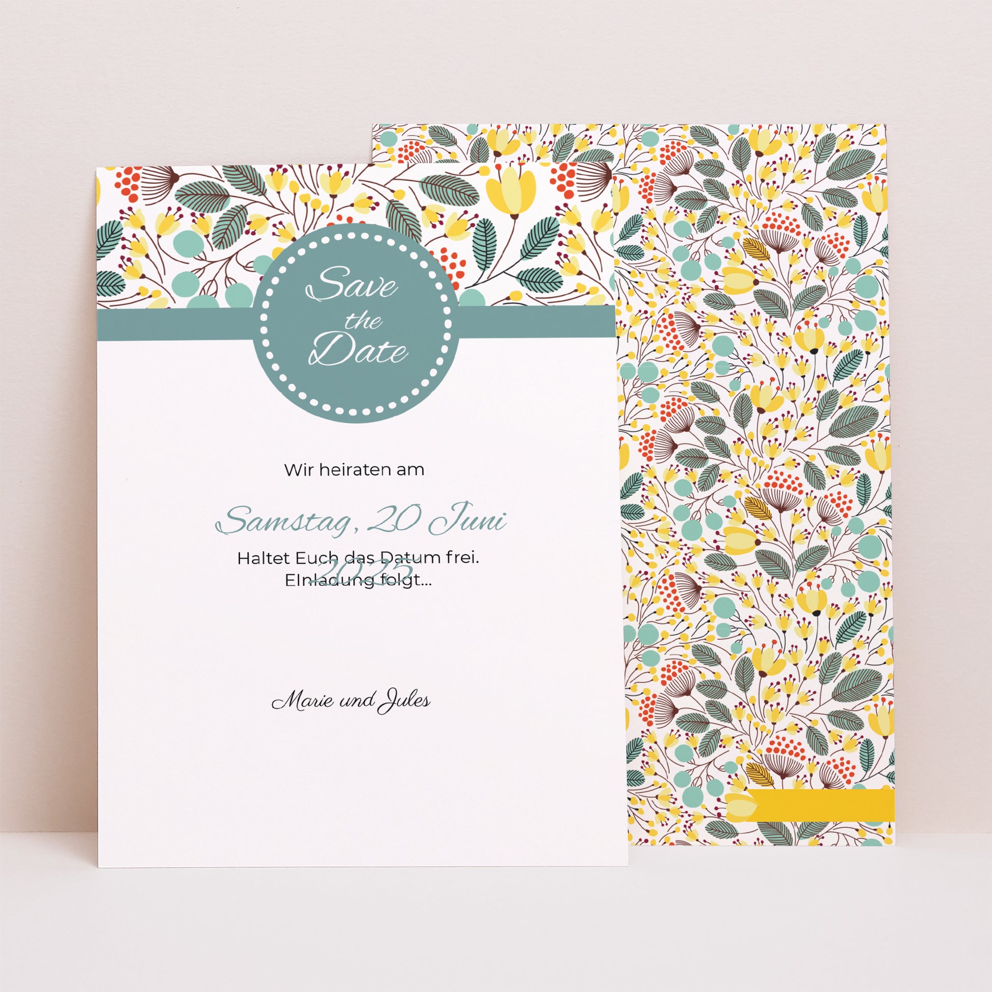 Save the date Karte Hochzeit Porträt Feldblumen foto N° 1