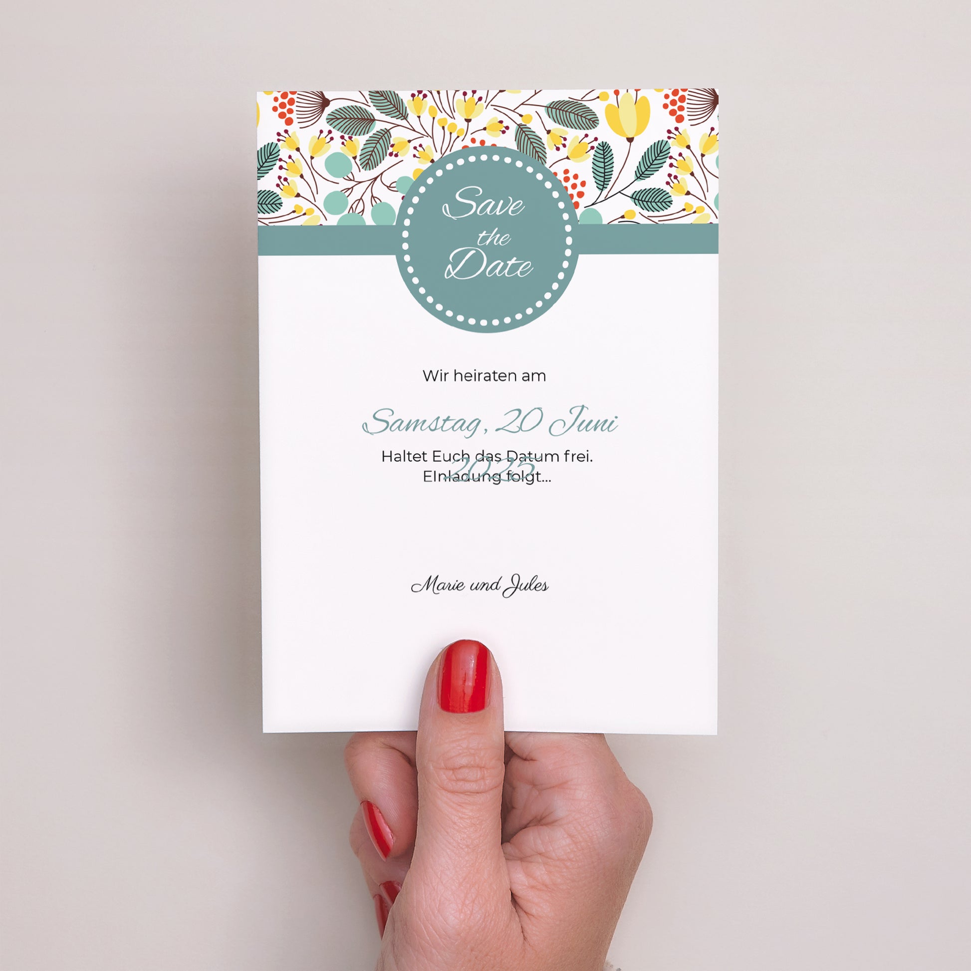 Save the date Karte Hochzeit Porträt Feldblumen foto N° 2