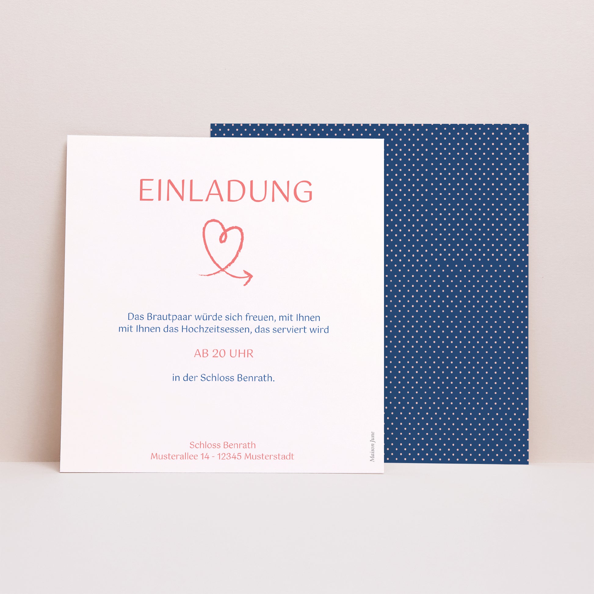 Beilegekarte Hochzeit Quadrat Rosa, Nachtblau foto N° 1