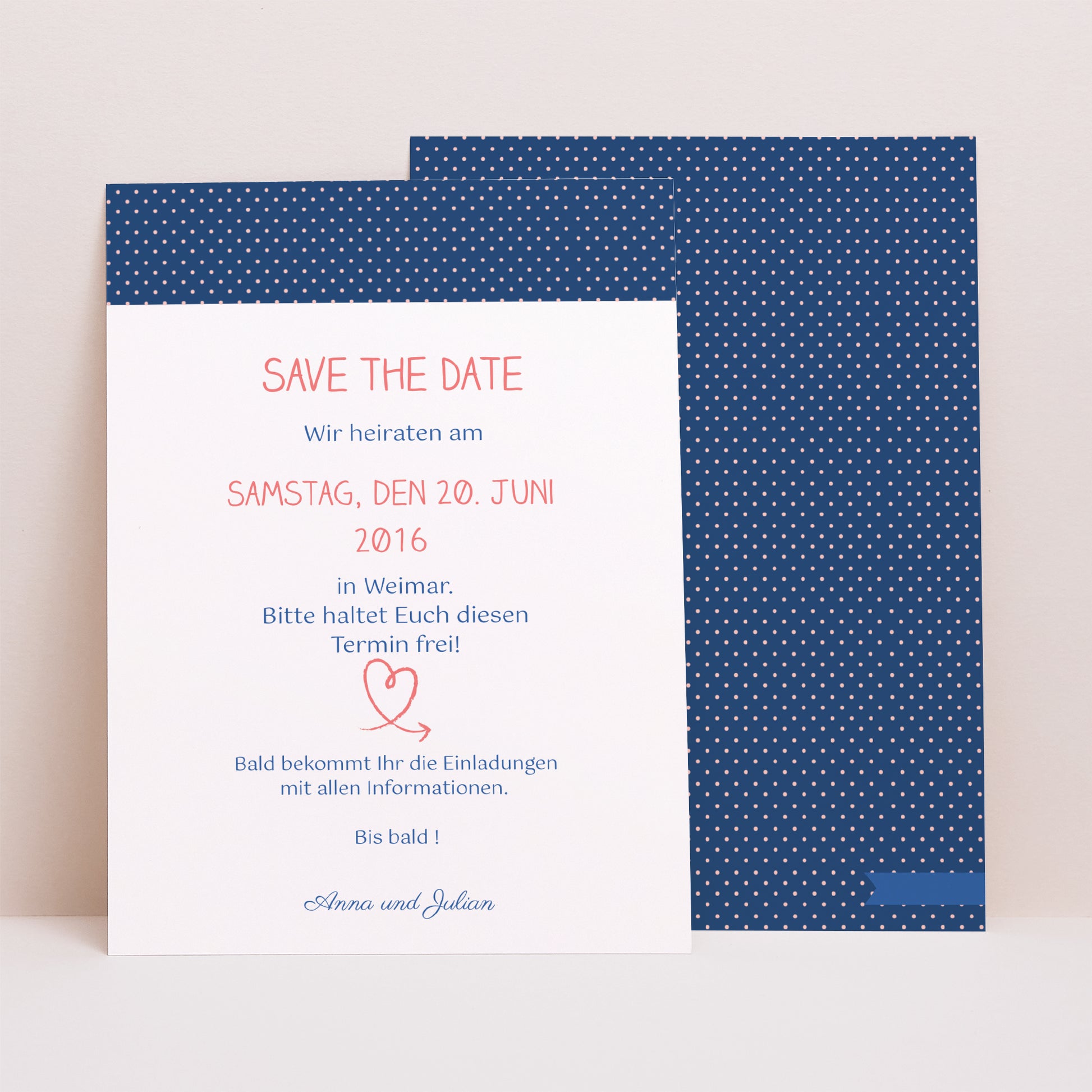 Save the date Karte Hochzeit Porträt Rosa, Nachtblau foto N° 1