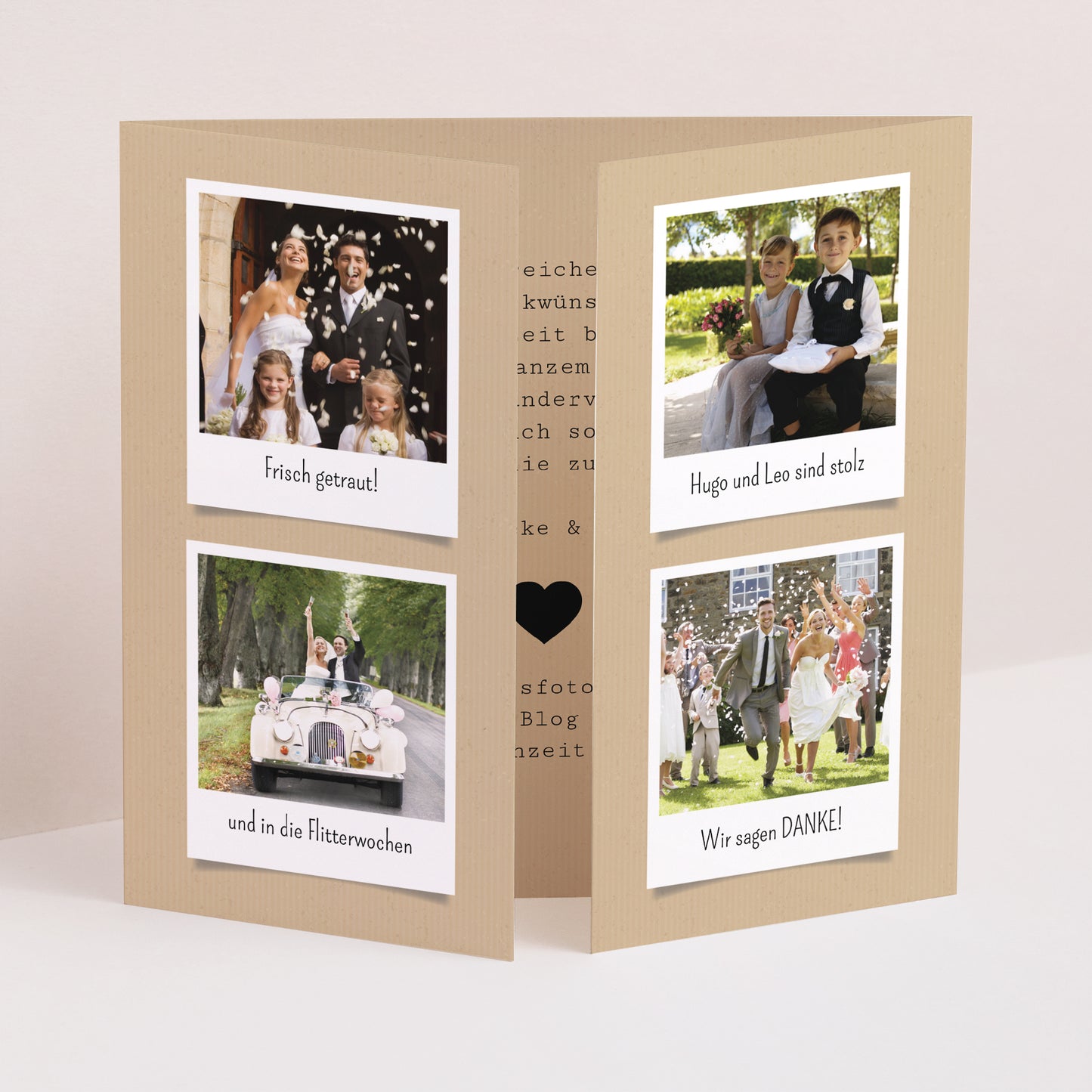 Dankeskarte Hochzeit Triptychon Fensteröffnung Unsere Geschichte foto N° 1