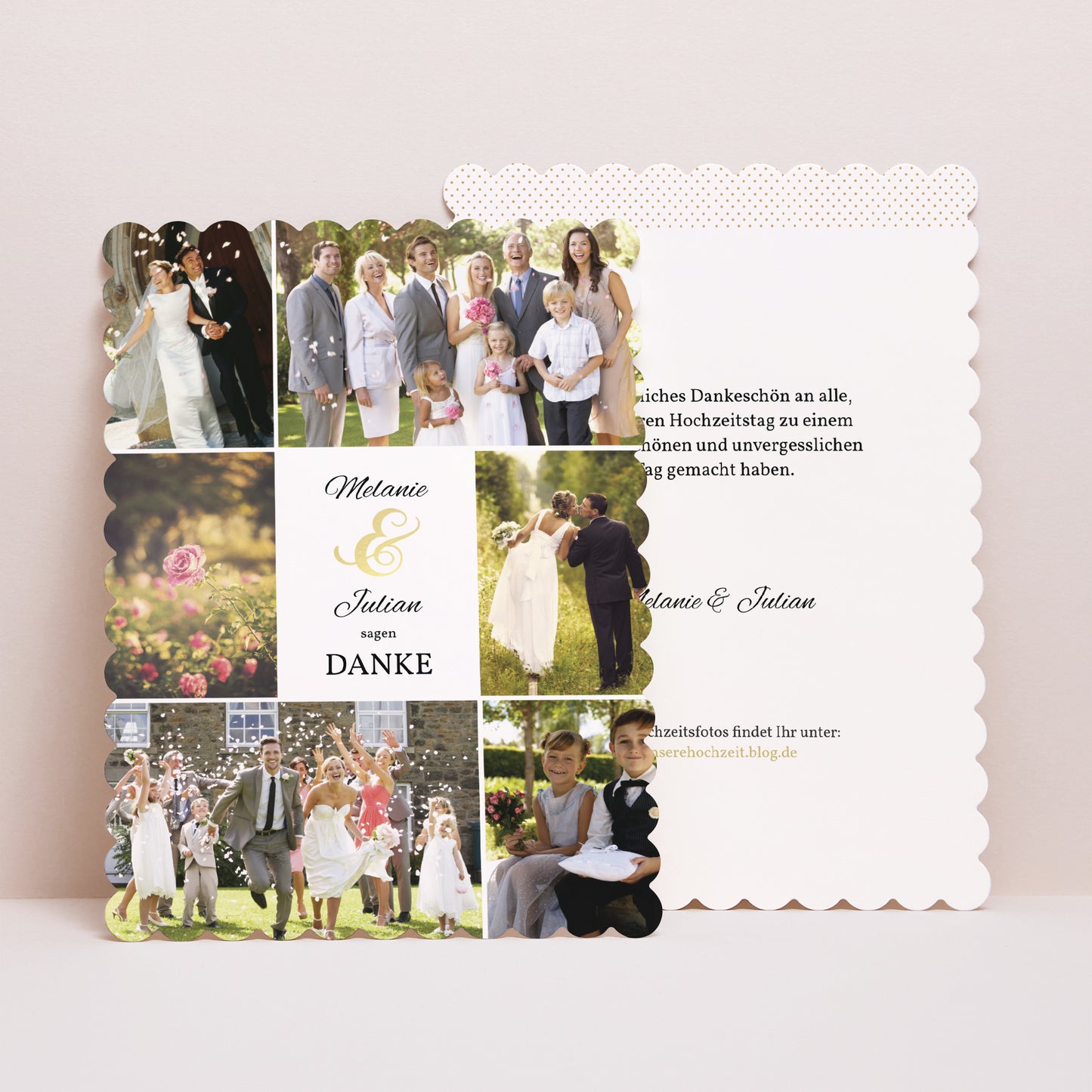 Dankeskarte Hochzeit Porträt, Keksränder De Bon Ton foto N° 1