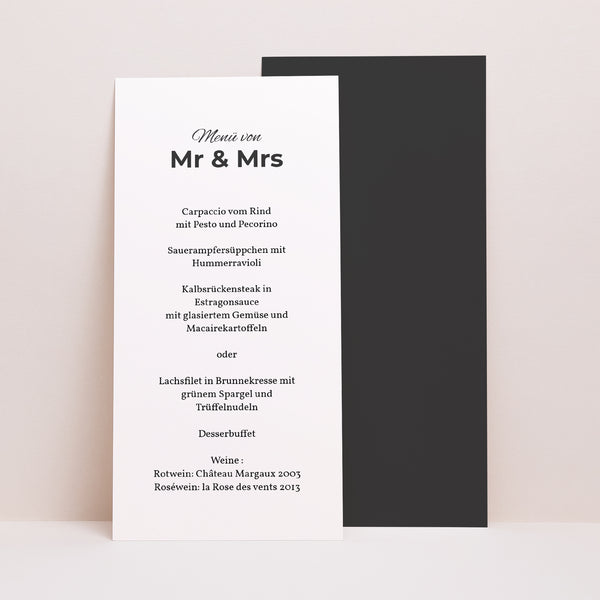 Menükarte Hochzeit Panoramatisches Porträt Mr & Mrs foto