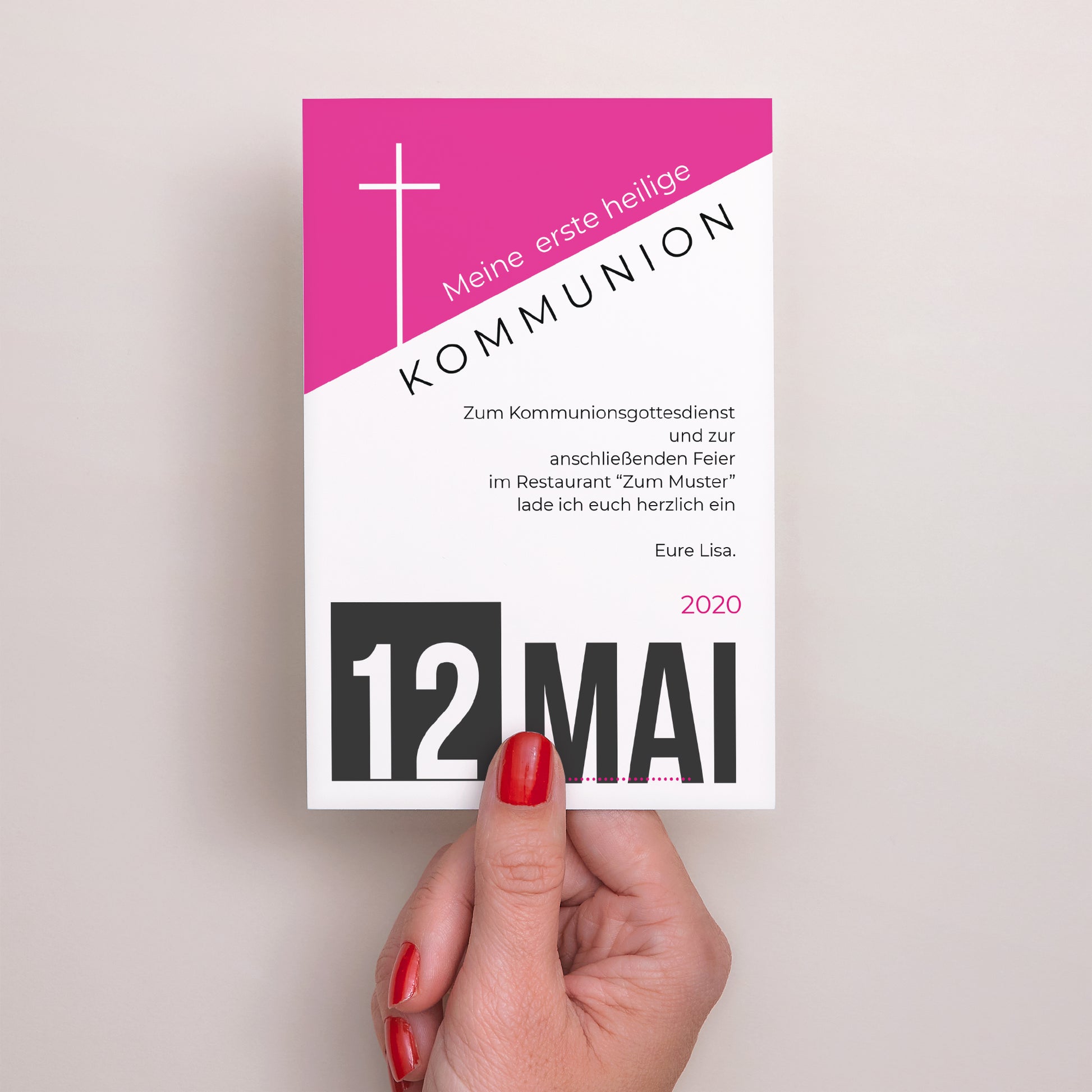 Einladungskarte Kommunion PortraitPorträt Poster Mädchen foto N° 2
