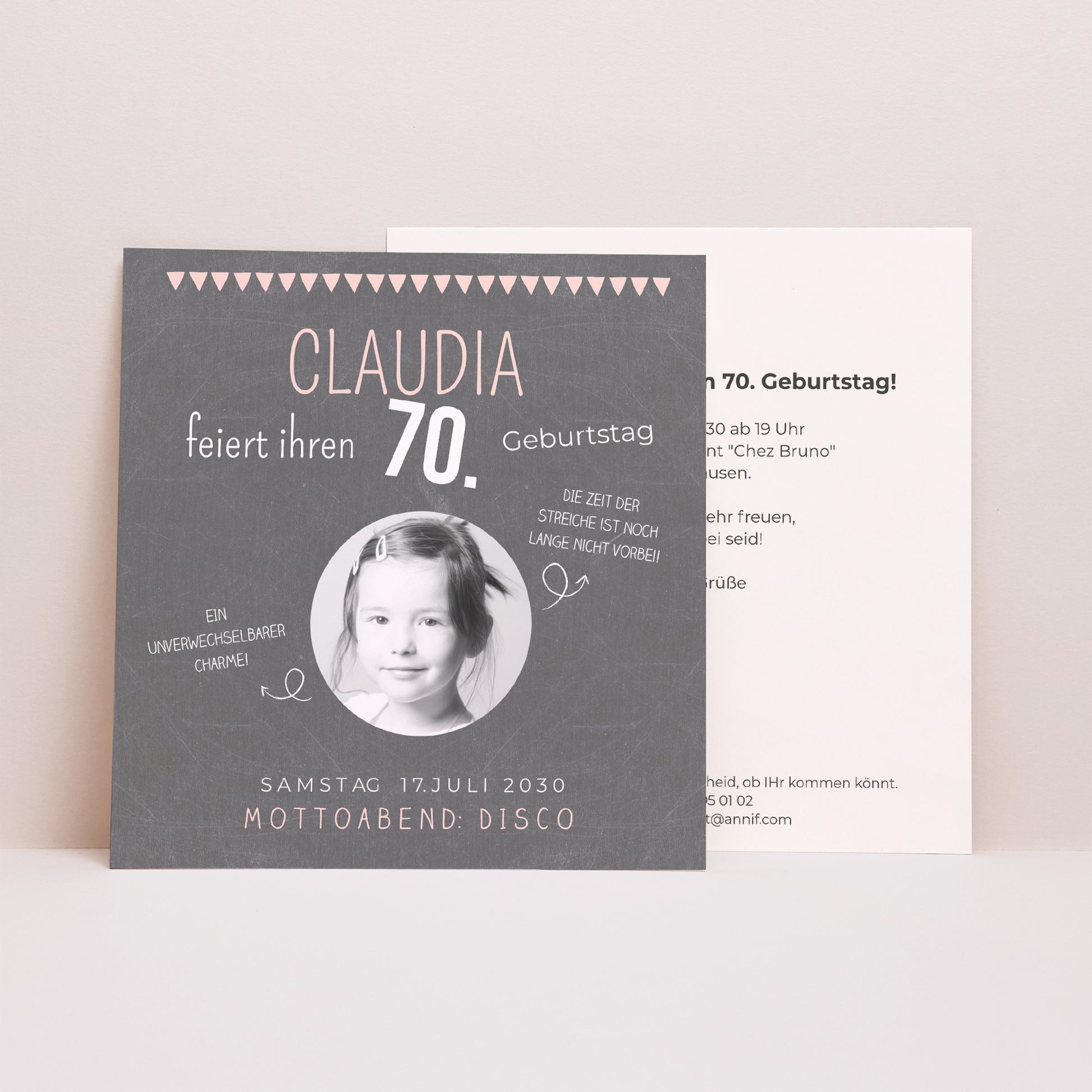 Einladungskarte Geburtstag Quadrat 70 Jahre Schiefer foto N° 1