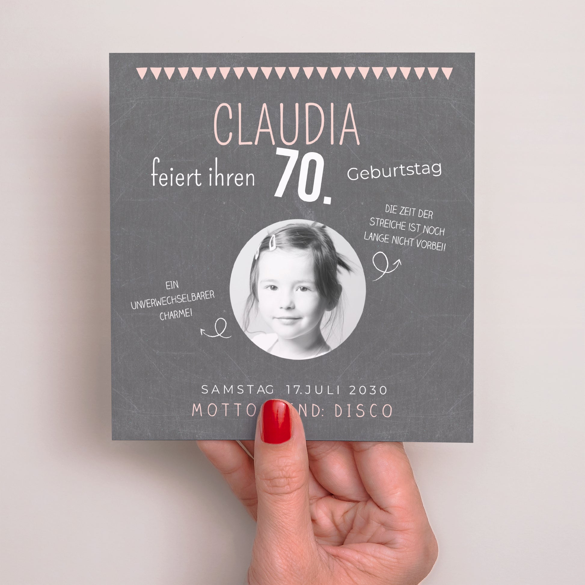 Einladungskarte Geburtstag Quadrat 70 Jahre Schiefer foto N° 2