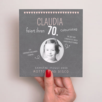 Einladungskarte Geburtstag Quadrat 70 Jahre Schiefer foto N° 2