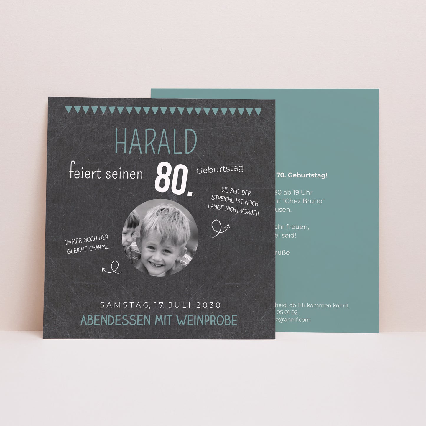 Einladungskarte Geburtstag Quadrat 80 Jahre Schiefer foto N° 1