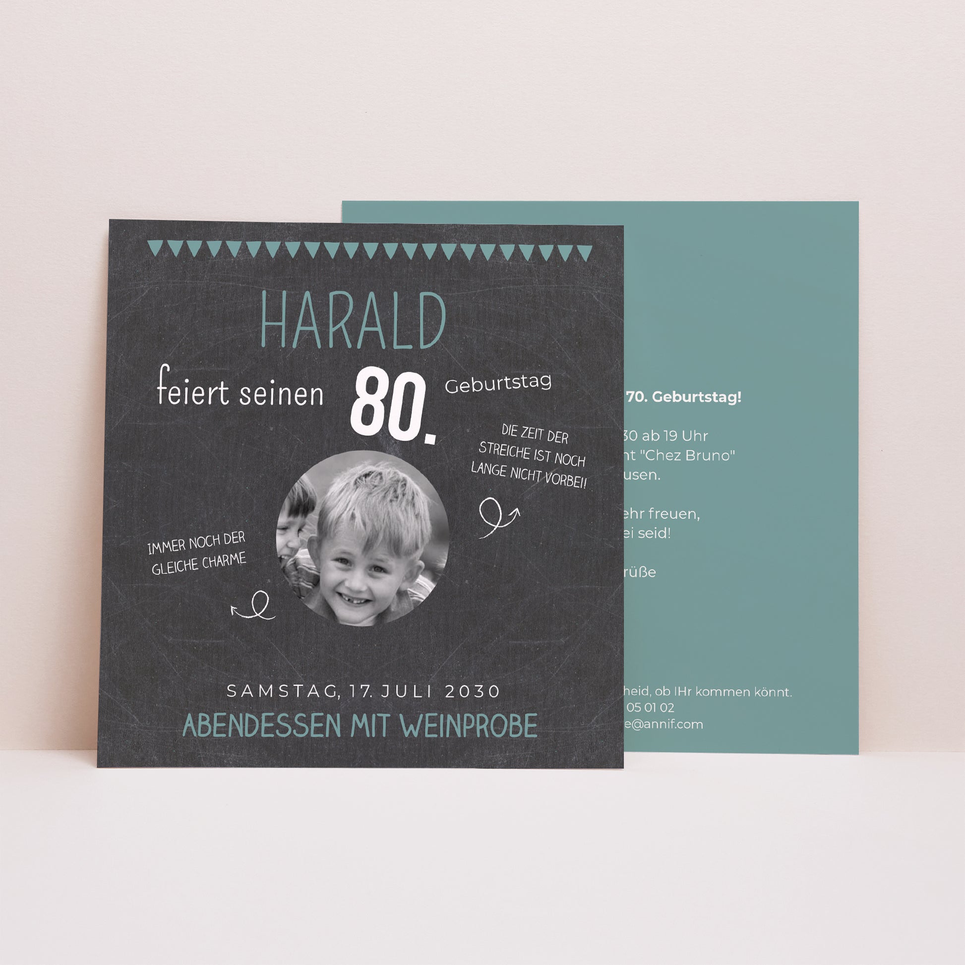 Einladungskarte Geburtstag Quadrat 80 Jahre Schiefer foto N° 1
