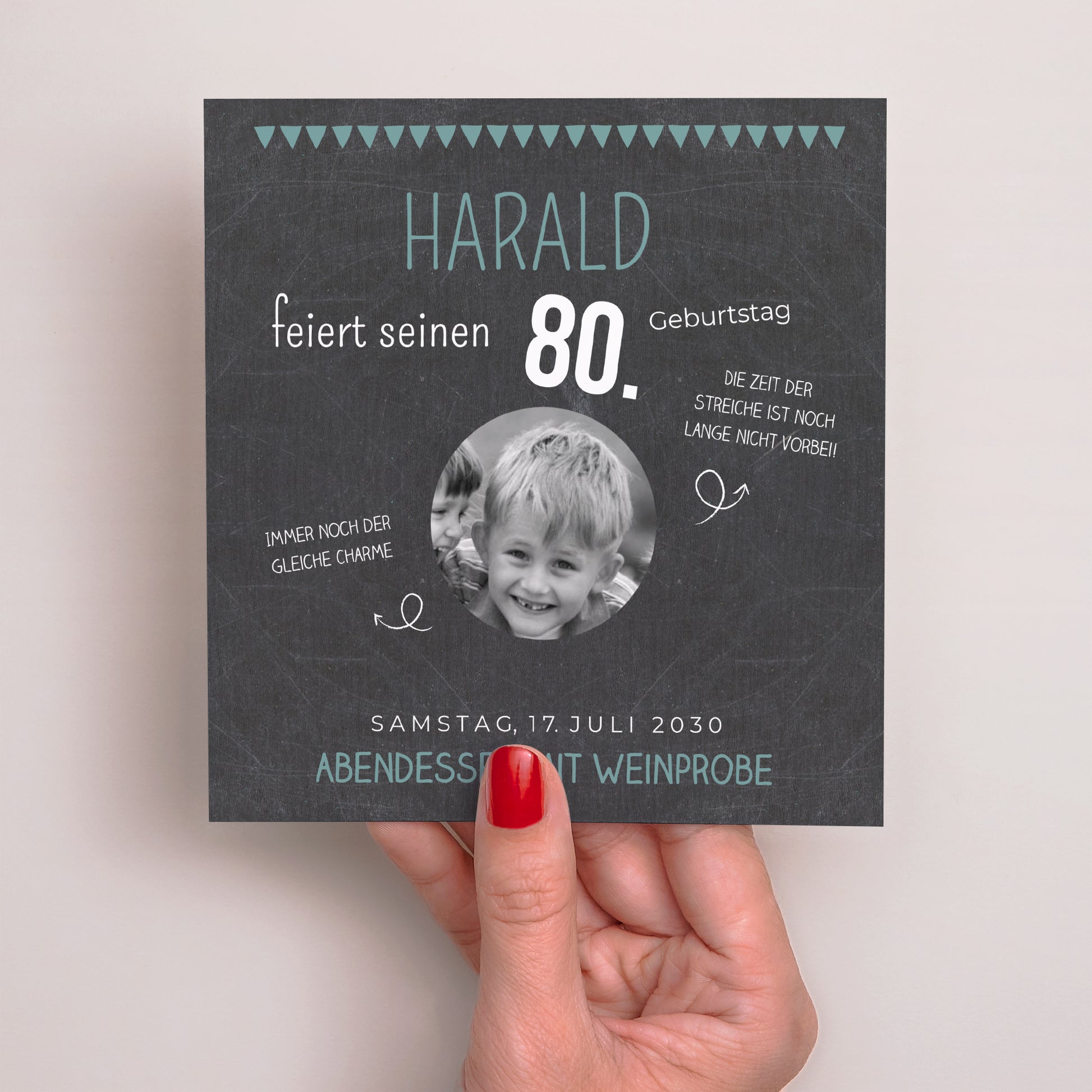 Einladungskarte Geburtstag Quadrat 80 Jahre Schiefer foto N° 2