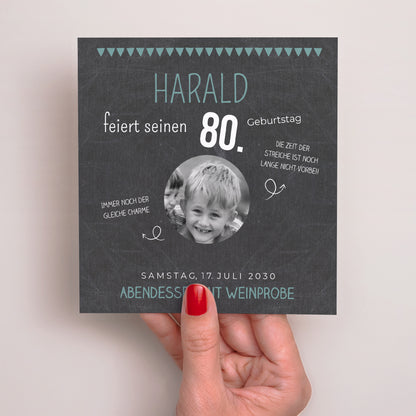 Einladungskarte Geburtstag Quadrat 80 Jahre Schiefer foto N° 2