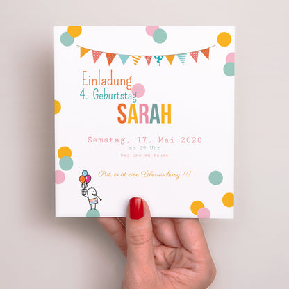 Einladungskarte Kindergeburtstag Quadrat 4 Jahre Glitzer foto N° 2