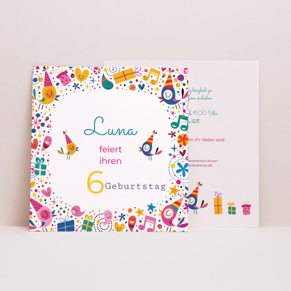Einladungskarte Kindergeburtstag Quadrat 6 Jahre Vive la fête foto