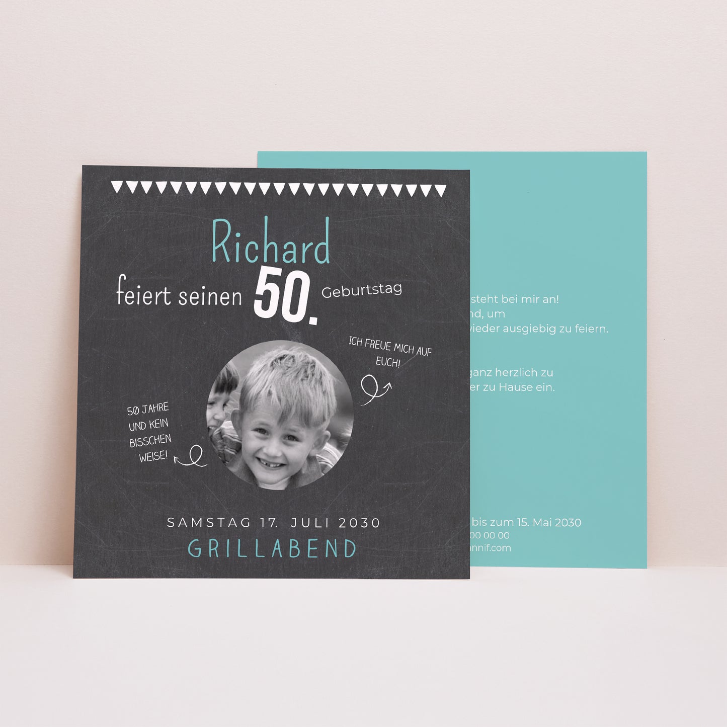 Einladungskarte Geburtstag Quadrat 50 Jahre Schiefer foto N° 1