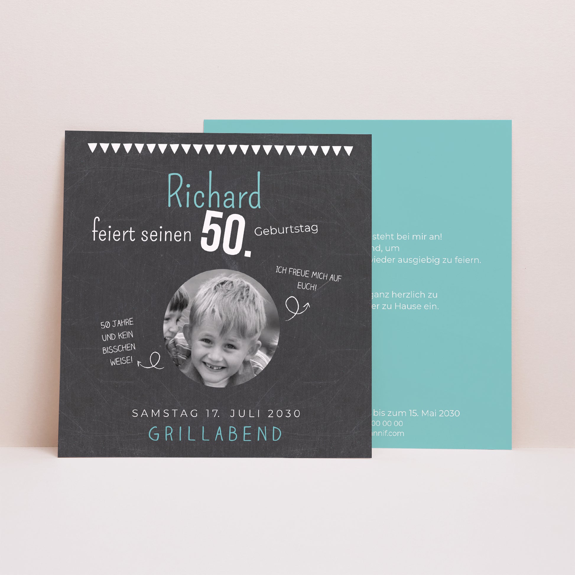 Einladungskarte Geburtstag Quadrat 50 Jahre Schiefer foto N° 1