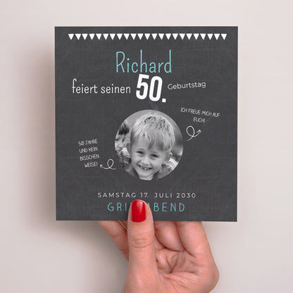 Einladungskarte Geburtstag Quadrat 50 Jahre Schiefer foto N° 2