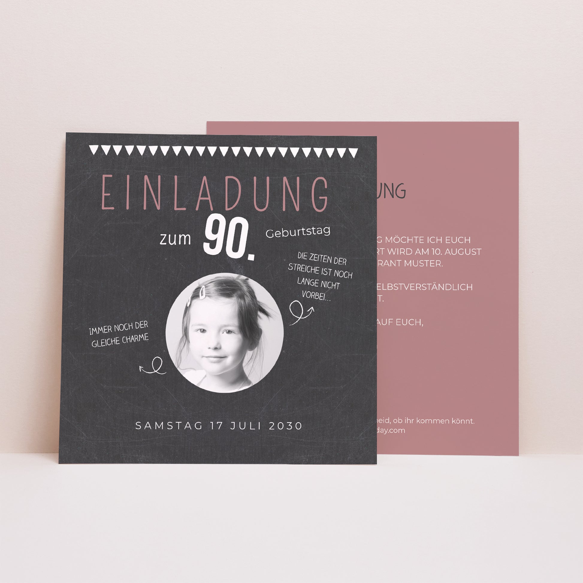 Einladungskarte Geburtstag Quadrat 90 Jahre Schiefer foto N° 1