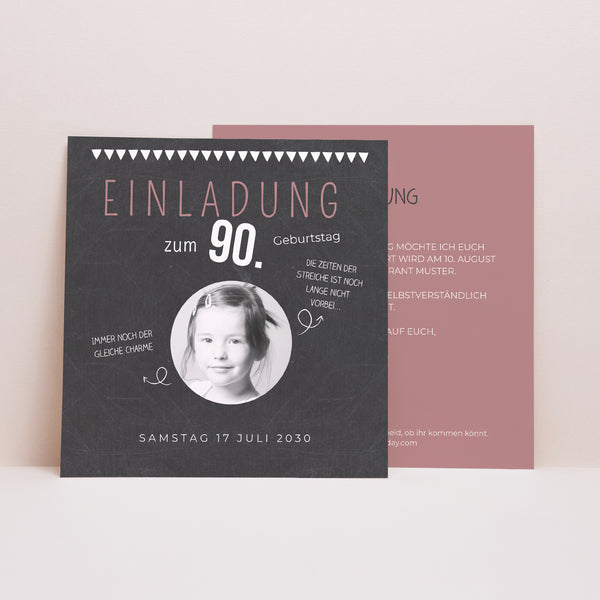 Einladungskarte Geburtstag Quadrat 90 Jahre Schiefer foto