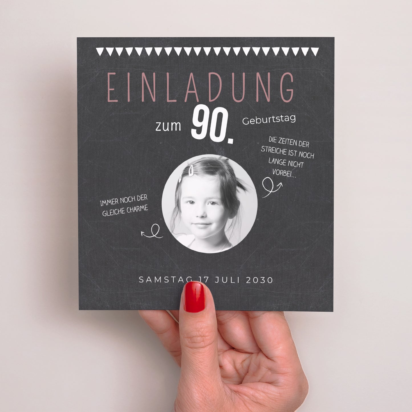 Einladungskarte Geburtstag Quadrat 90 Jahre Schiefer foto N° 2