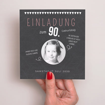 Einladungskarte Geburtstag Quadrat 90 Jahre Schiefer foto N° 2
