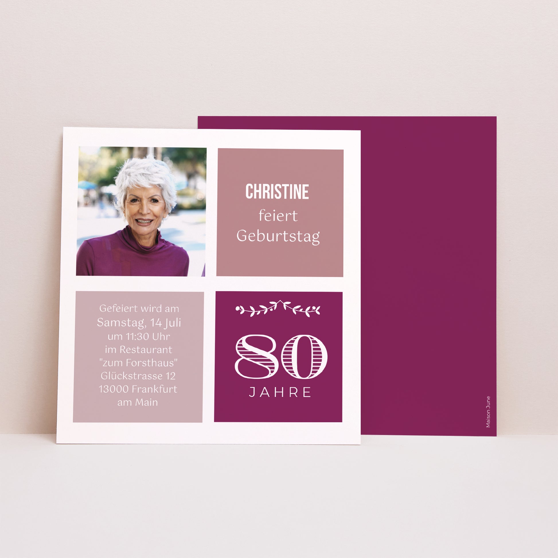 Einladungskarte Geburtstag Quadrat 80 Jahre Typo foto N° 1