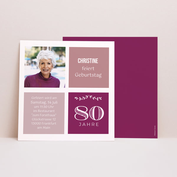 Einladungskarte Geburtstag Quadrat 80 Jahre Typo foto