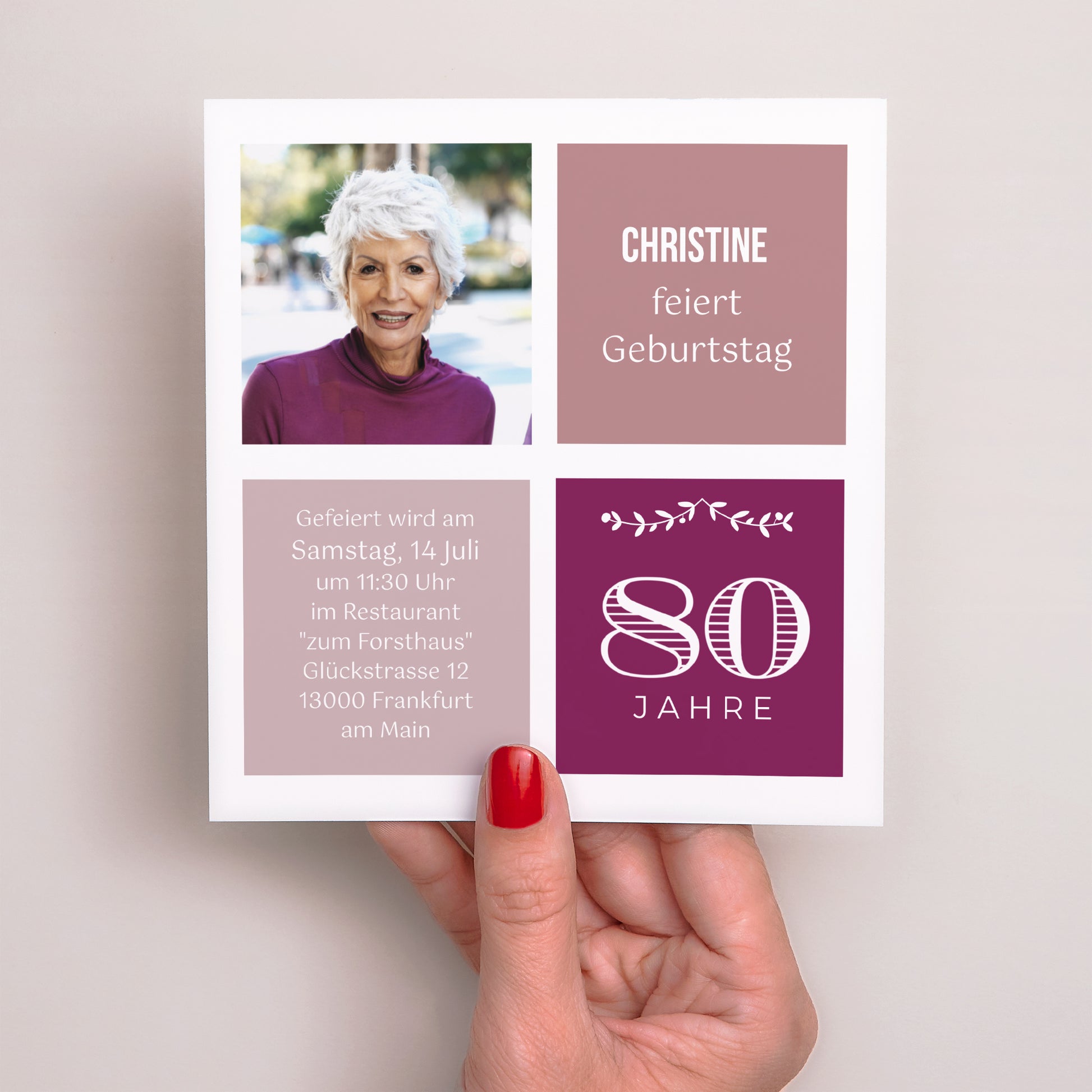 Einladungskarte Geburtstag Quadrat 80 Jahre Typo foto N° 2
