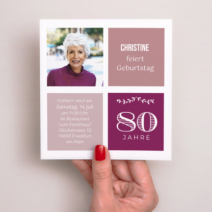 Einladungskarte Geburtstag Quadrat 80 Jahre Typo foto N° 2