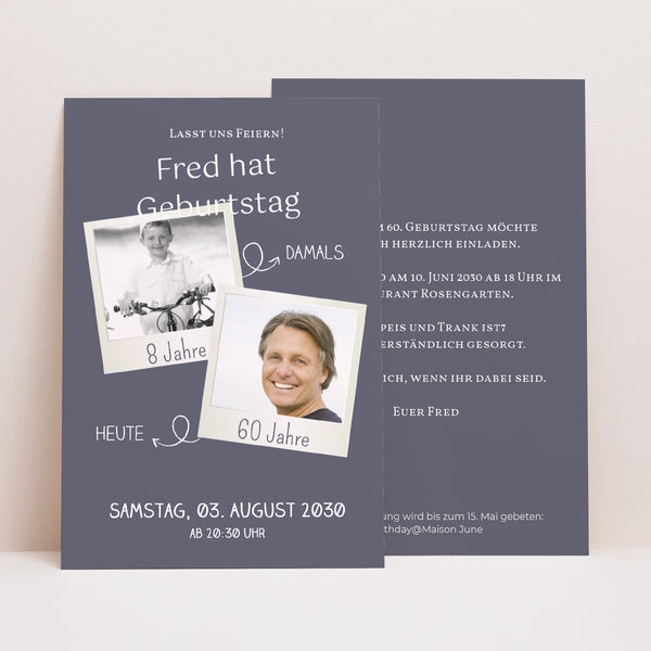 Einladungskarte Geburtstag PortraitPorträt 60 PolaParty foto