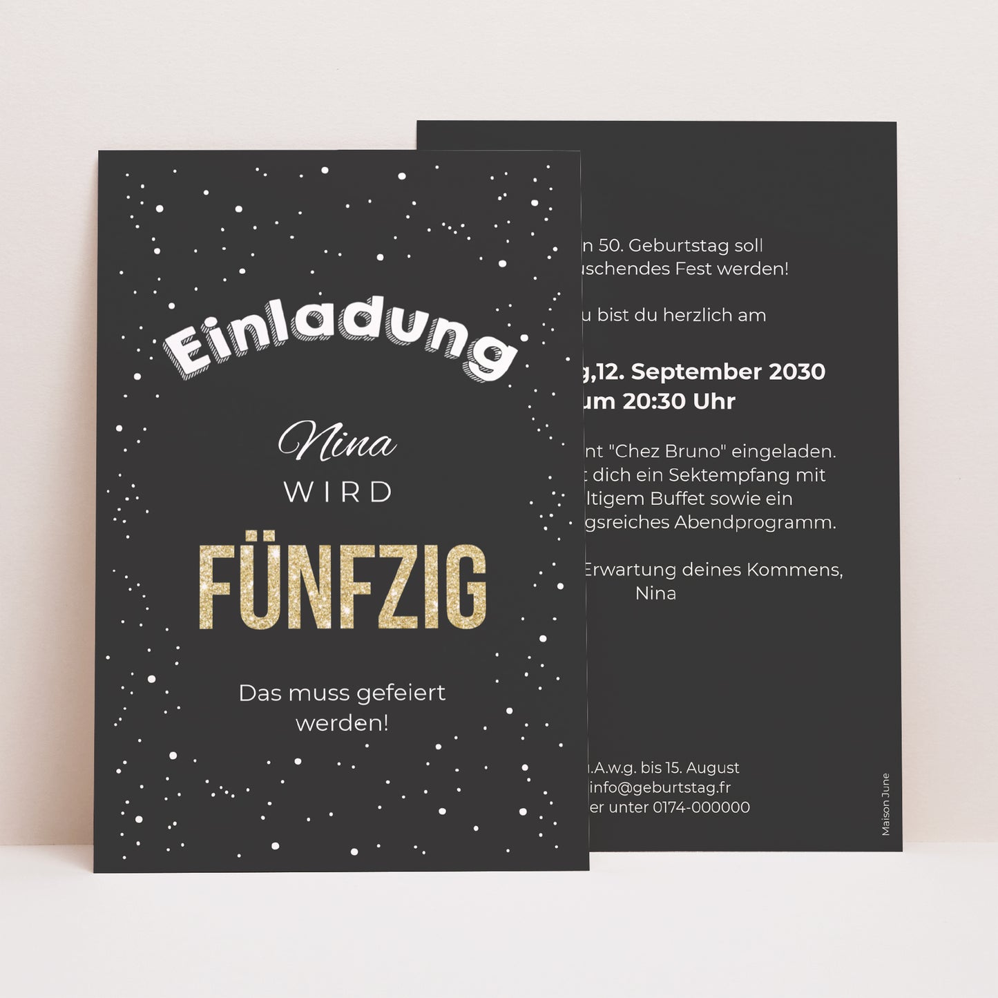 Einladungskarte Geburtstag PortraitPorträt 50 Vergoldet foto N° 1