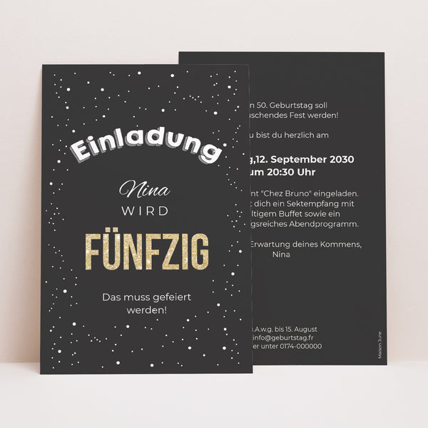 Einladungskarte Geburtstag PortraitPorträt 50 Vergoldet foto