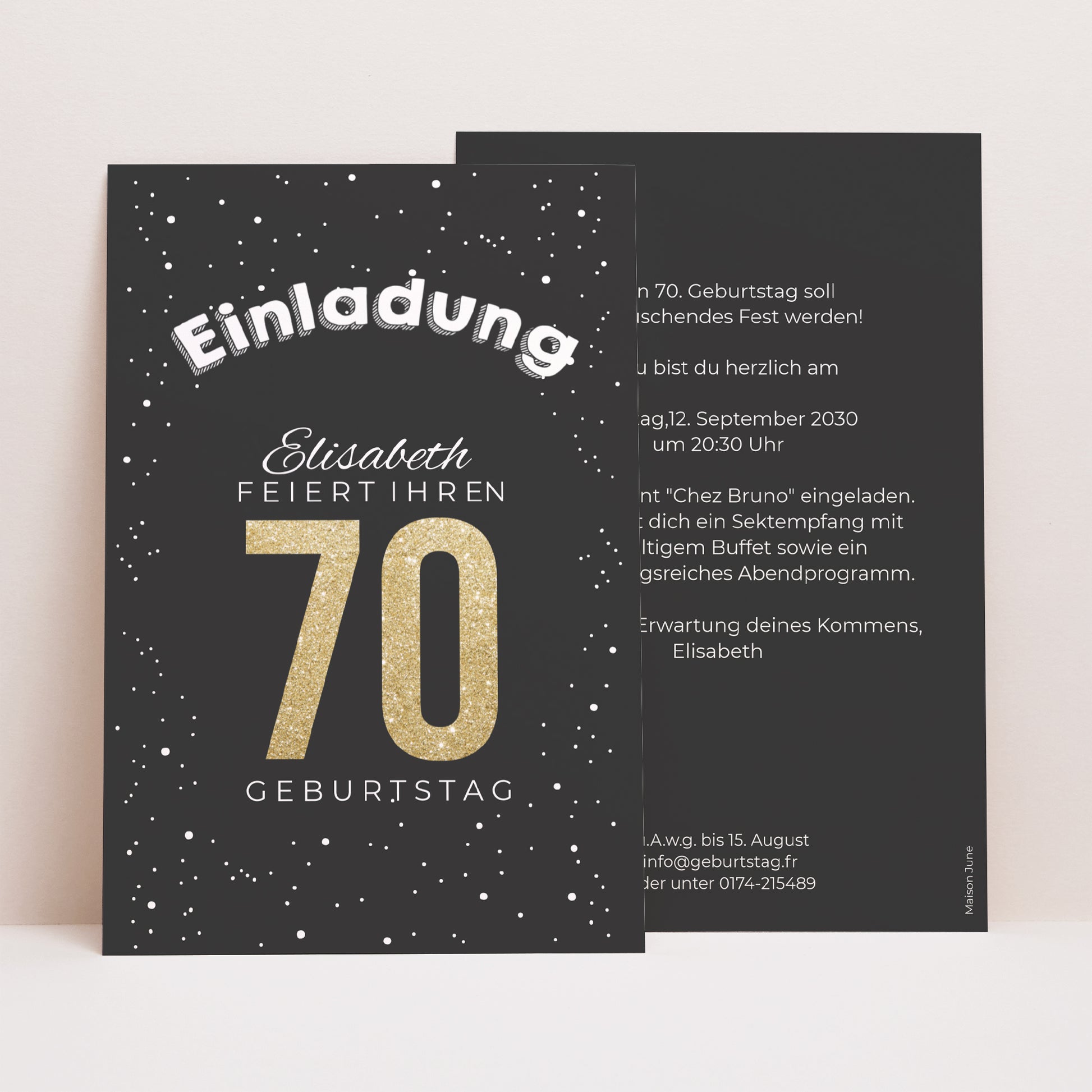 Einladungskarte Geburtstag PortraitPorträt 70 vergoldet foto N° 1