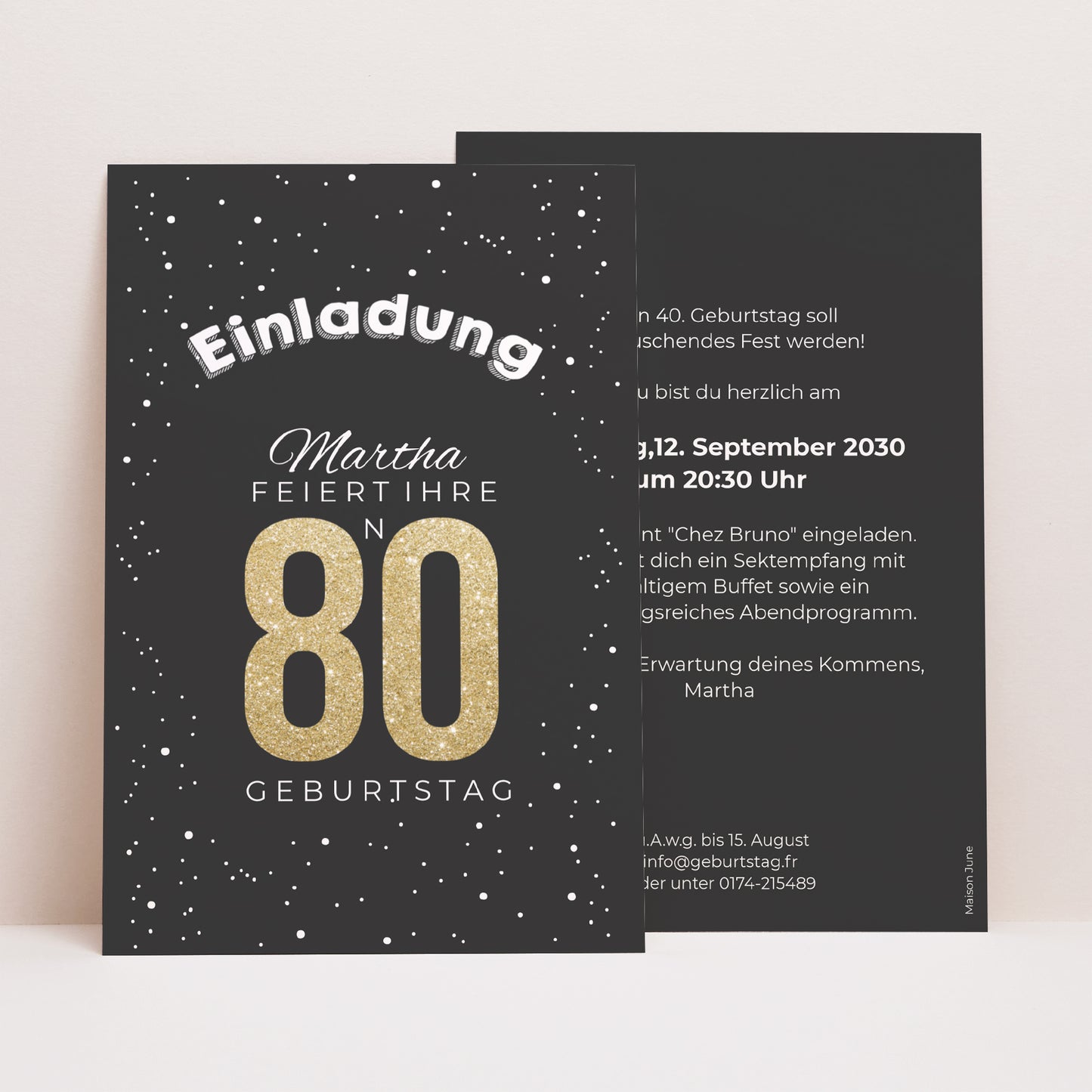 Einladungskarte Geburtstag PortraitPorträt 80 goldene Jahre foto N° 1