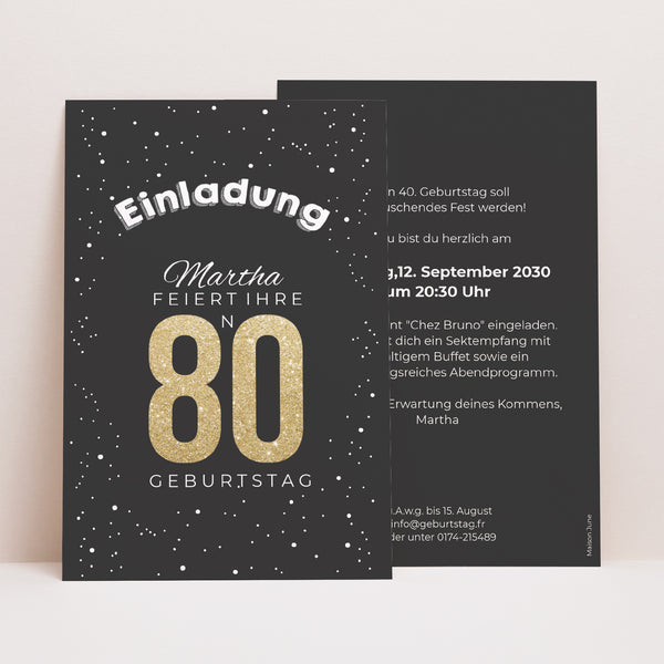 Einladungskarte Geburtstag PortraitPorträt 80 goldene Jahre foto