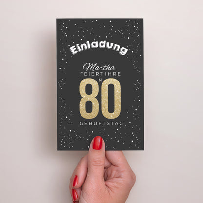 Einladungskarte Geburtstag PortraitPorträt 80 goldene Jahre foto N° 2
