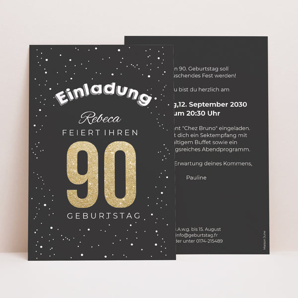 Einladungskarte Geburtstag PortraitPorträt 90 goldene Jahre foto